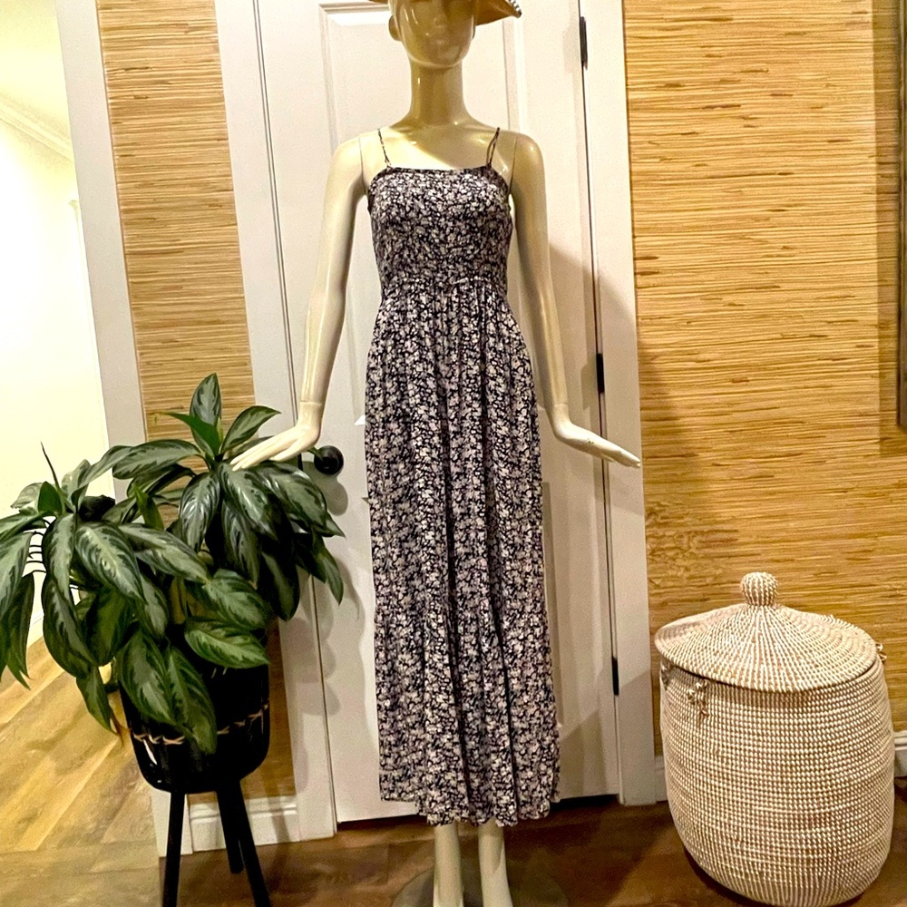 Blue Rain Floral Spaghetti Strap Maxi Jumsuit SZ M